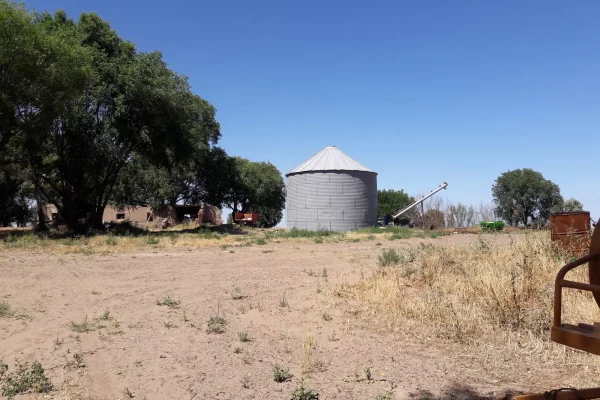Infraestructura agrícola y silo en campo productivo en Río Negro Patagonia Argentina.